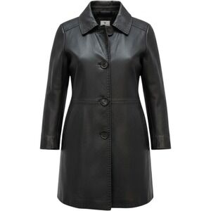 Y2K Goth Worthington Genuine Leather Coat Womens Black Button Front Vintage  XL